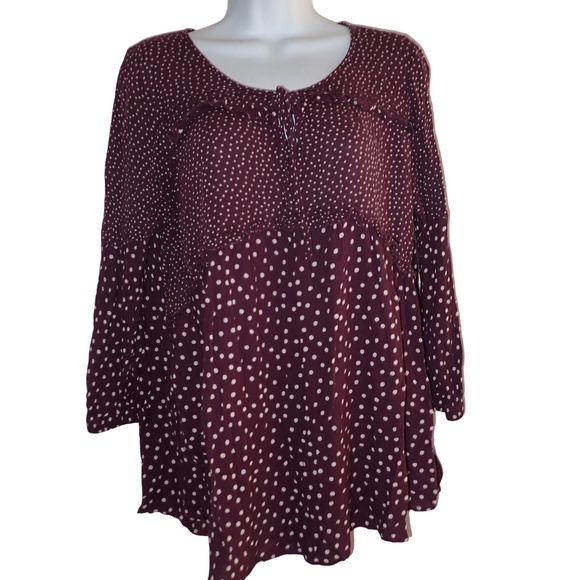 Fat Face Tops - Fat Face Purple Plum Spot Ruffle Trim Viscose Oversized Tunic Blouse Top M